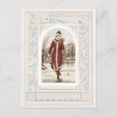 ヴィンテージ女性氷スケートで滑る（1865年～1899年）クリスマス シーズンポストカード (正面)