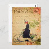 ヴィンテージ女性犬乗り自転車フランスの ポストカード (正面/裏面)