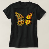 ヴィンテージ女性男性信仰ひまわり蝶を交差 Tシャツ (デザイン正面)