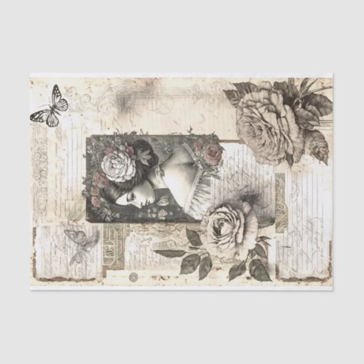 ヴィンテージ女性花柄デコパージュ 薄葉紙 (正面)