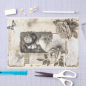 ヴィンテージ女性花柄デコパージュ 薄葉紙 (クラフト)