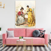 ヴィンテージ女性飲酒ワインアンティークキャンバス印刷 キャンバスプリント (インサイチュ (リビング))