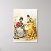 ヴィンテージ女性飲酒ワインアンティークキャンバス印刷 キャンバスプリント (正面)