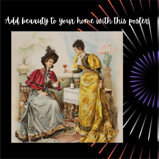 ヴィンテージ女性飲酒ワインアンティークポスター ポスター