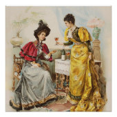 ヴィンテージ女性飲酒ワインアンティークポスター ポスター (正面)