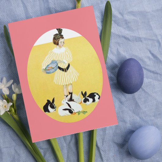 ヴィンテージ女食べ物を与え子うさぎ シーズンカード