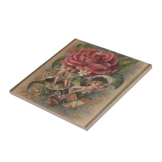 ヴィンテージ妖精と蝶セラミックタイル タイル (側面)