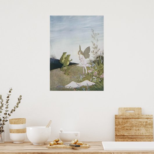 ヴィンテージ妖精と2匹のカエル、レトロ童話 ポスター (キッチン)