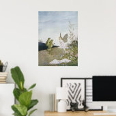 ヴィンテージ妖精と2匹のカエル、レトロ童話 ポスター (ホームオフィス)