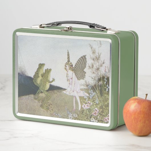 ヴィンテージ妖精と2匹のカエル、レトロ童話 メタルランチボックス (インサイチュ)
