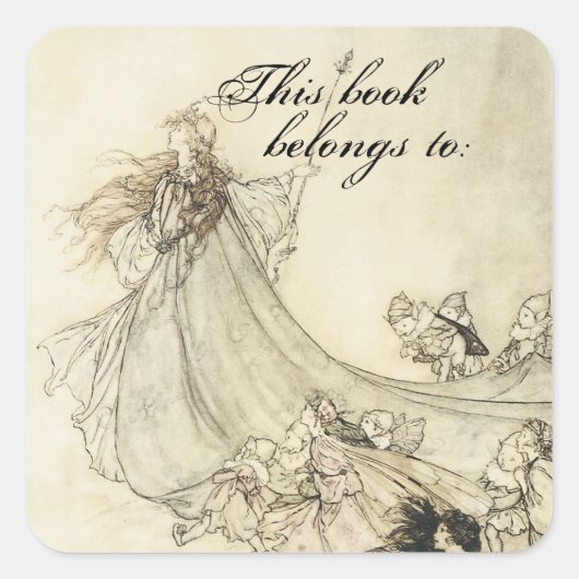 ヴィンテージ妖精の国ブックプレート スクエアシール (正面)