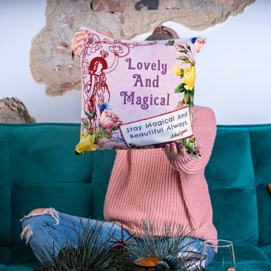 ヴィンテージ妖精の花カスタムの挨拶ネームピンク クッション