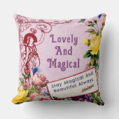 ヴィンテージ妖精の花カスタムの挨拶ネームピンク クッション (正面)