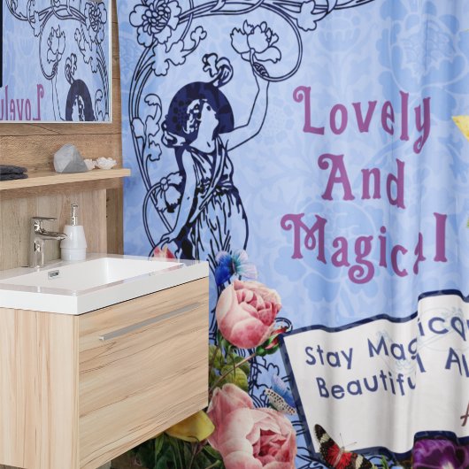 ヴィンテージ妖精カスタムの花のグリーティングネームブルー シャワーカーテン