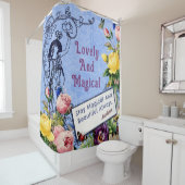 ヴィンテージ妖精カスタムの花のグリーティングネームブルー シャワーカーテン (インサイチュ)