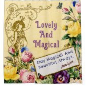 ヴィンテージ妖精カスタムの花の挨拶の名前黄色 シャワーカーテン (正面)