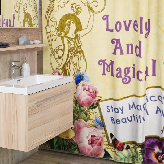 ヴィンテージ妖精カスタムの花の挨拶の名前黄色 シャワーカーテン