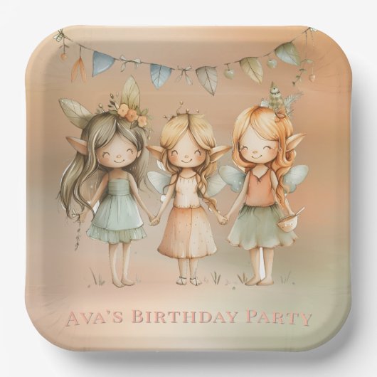 ヴィンテージ妖精ガールバースデーパーティー ペーパープレート (正面)