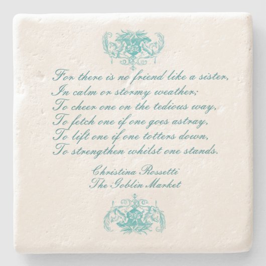 ヴィンテージ姉妹の詩C.ロゼッティのブルー ストーンコースター (正面)