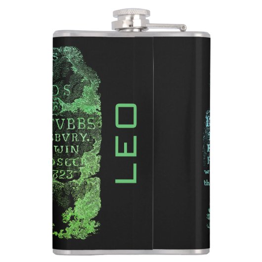 ヴィンテージ威厳のあるグリーンライオンのパーソナライズ名フラスコ フラスク (裏面)