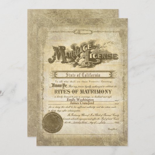 ヴィンテージ婚姻証明書 招待状 (正面/裏面)