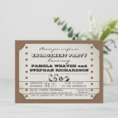 ヴィンテージ婚約チケットタイポグラフィ招待状 招待状 (スタンド正面)