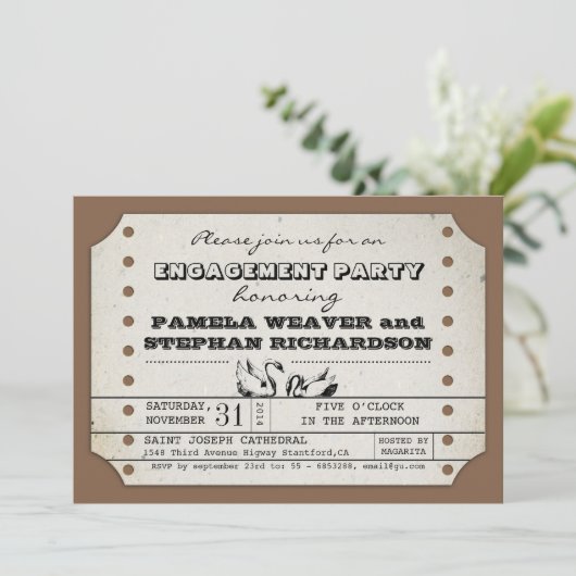 ヴィンテージ婚約チケットタイポグラフィ招待状 招待状 (スタンド正面)