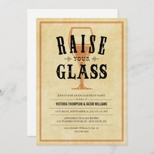 ヴィンテージ婚約パーティトースト招待状 招待状 (正面/裏面)