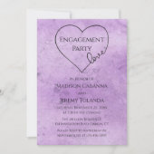 ヴィンテージ婚約パーティパープル水彩ハート 招待状 (正面)