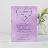 ヴィンテージ婚約パーティパープル水彩ハート 招待状 (スタンド正面)