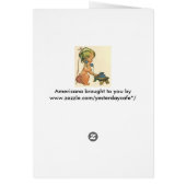 ヴィンテージ子おもちゃ電話で話すかわいい金髪の女の子 (裏面)