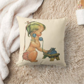 ヴィンテージ子おもちゃ電話で話すかわいい金髪の女の子 クッション (ブランケット)