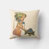 ヴィンテージ子おもちゃ電話で話すかわいい金髪の女の子 クッション (裏面)