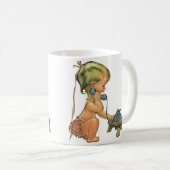 ヴィンテージ子おもちゃ電話で話すかわいい金髪の女の子 コーヒーマグカップ (正面右)