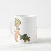 ヴィンテージ子おもちゃ電話で話すかわいい金髪の女の子 コーヒーマグカップ (正面左)