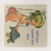 ヴィンテージ子おもちゃ電話で話すかわいい金髪の女の子 ジグソーパズル (横)