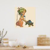 ヴィンテージ子おもちゃ電話で話すかわいい金髪の女の子 ポスター (キッチン)