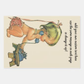 ヴィンテージ子おもちゃ電話で話すかわいい金髪の女の子 ラッピングペーパーシート (正面)