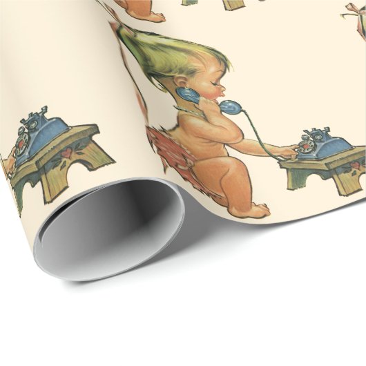 ヴィンテージ子おもちゃ電話で話すかわいい金髪の女の子 ラッピングペーパー (ロールコーナー)