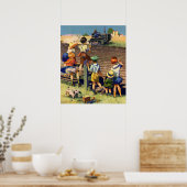 ヴィンテージ子がローカル農家オントラクターに手を振る ポスター (キッチン)