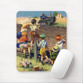 ヴィンテージ子がローカル農家オントラクターに手を振る マウスパッド (マウス)