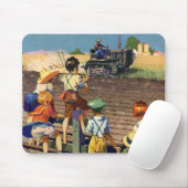 ヴィンテージ子がローカル農家オントラクターに手を振る マウスパッド (マウス)