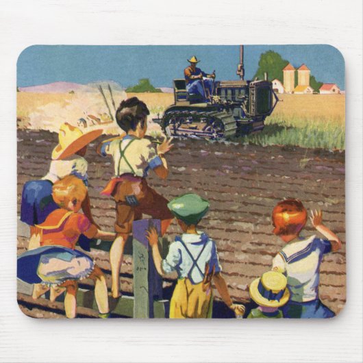 ヴィンテージ子がローカル農家オントラクターに手を振る マウスパッド (正面)