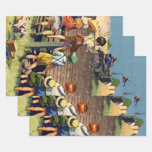 ヴィンテージ子がローカル農家オントラクターに手を振る ラッピングペーパーシート (セット)