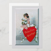 ヴィンテージ子とバレンタインデーの赤いハート シーズンカード (正面/裏面)