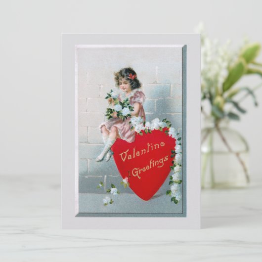 ヴィンテージ子とバレンタインデーの赤いハート シーズンカード (スタンド正面)