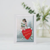 ヴィンテージ子とバレンタインデーの赤いハート ポストカード (スタンド正面)