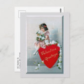 ヴィンテージ子とバレンタインデーの赤いハート ポストカード (正面/裏面)