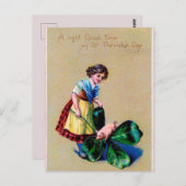 ヴィンテージ子と豚が聖パトリックの日に ポストカード (正面/裏面)