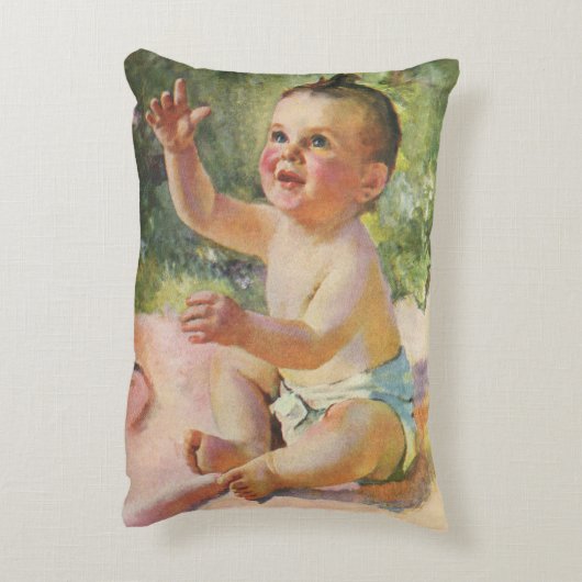 ヴィンテージ子どもピンク毛布のかわいい赤ちゃん アクセントクッション (裏面(縦))